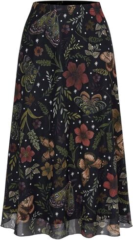 Milumia Women's Floral Mesh Midi Skirt Elastic High Waisted A Line Long Flowy Skirts in Saudi Arabia