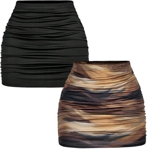 تنورة نسائية صغيرة مكونة من قطعتين تنورة ضيقة مكشكشة وصبغة على شكل ربطة عنق عالية الخصر تنورة Y2k ملابس صيفية in Kuwait