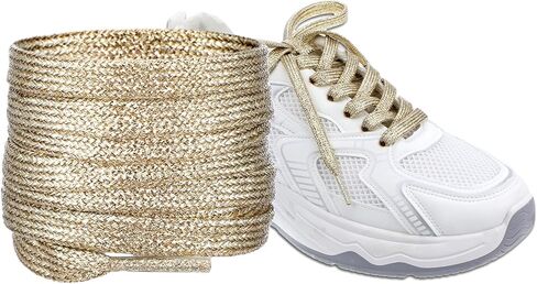 1 Pair Glitter Gold Shoe Laces for Sneakers, Flat Bling Metallic Shoelaces for Women Men Gold Fancy Shoes Laces for Boots Replacement Accessory in Saudi Arabia