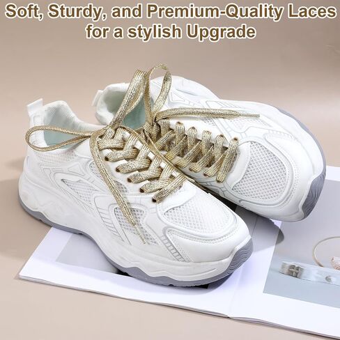 1 Pair Glitter Gold Shoe Laces for Sneakers, Flat Bling Metallic Shoelaces for Women Men Gold Fancy Shoes Laces for Boots Replacement Accessory in Saudi Arabia