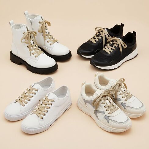1 Pair Glitter Gold Shoe Laces for Sneakers, Flat Bling Metallic Shoelaces for Women Men Gold Fancy Shoes Laces for Boots Replacement Accessory in Saudi Arabia