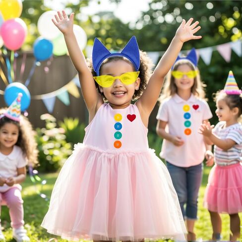 YKYOBFA 11PCS Blue Cat Costume Accessories Blue Cat Accessories with Headband Tail and Clip Heart Button Stickers Yellow Glasses for Book Day Dress Up in Kuwait