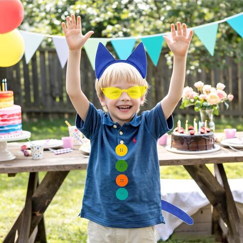 YKYOBFA 11PCS Blue Cat Costume Accessories Blue Cat Accessories with Headband Tail and Clip Heart Button Stickers Yellow Glasses for Book Day Dress Up in Kuwait