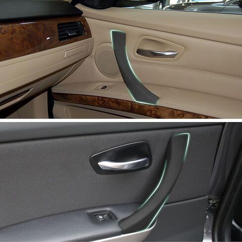 3 قطع غطاء خارجي لمقبض سحب الباب بخياطة يدوية متوافق مع BMW 3 Series E90 E91 E92 E93 2004 2005 2006 2007 2008 2009 2010 2011 2012، تنجيد جلد الفينيل، أسود in Saudi Arabia