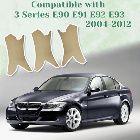 3 قطع غطاء خارجي لمقبض سحب الباب بخياطة يدوية متوافق مع BMW 3 Series E90 E91 E92 E93 2004 2005 2006 2007 2008 2009 2010 2011 2012، تنجيد جلد الفينيل، بيج in Saudi Arabia