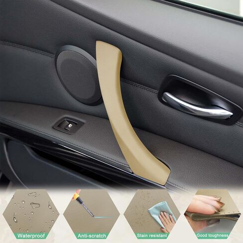 3 قطع غطاء خارجي لمقبض سحب الباب بخياطة يدوية متوافق مع BMW 3 Series E90 E91 E92 E93 2004 2005 2006 2007 2008 2009 2010 2011 2012، تنجيد جلد الفينيل، بيج in Saudi Arabia