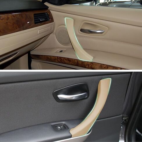 3 قطع غطاء خارجي لمقبض سحب الباب بخياطة يدوية متوافق مع BMW 3 Series E90 E91 E92 E93 2004 2005 2006 2007 2008 2009 2010 2011 2012، تنجيد جلد الفينيل، بيج in Saudi Arabia