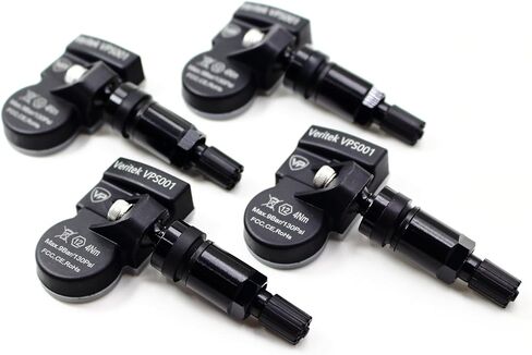 مجموعة من 4 أجهزة استشعار ضغط الإطارات Veritek VPS001 TPMS 433mhz لبورشه فولكس فاجن OE الجزء # 9A790727502 5Q0907275 5Q0-907-275B مع سيقان صمام ألومنيوم سوداء in Saudi Arabia