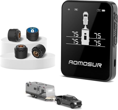 نظام مراقبة ضغط الإطارات RV لمقطورة السفر، مقياس TPMS - نطاق 0-108 رطل لكل بوصة مربعة، مجموعة أجهزة استشعار عرض الألوان المكونة من 4 قطع in Kuwait