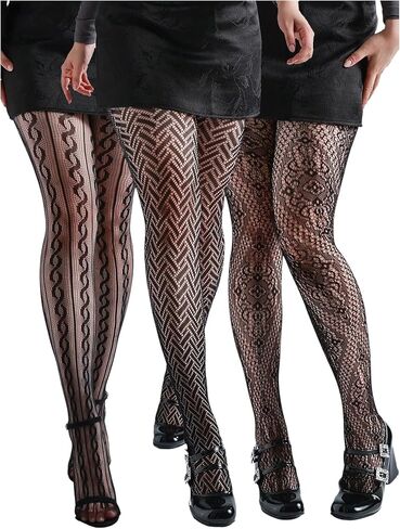 WDIRARA Women's 3 Pairs Fishnet Tights Mesh High Waist Stockings Y2k Gothic Punk Pantyhose in Saudi Arabia