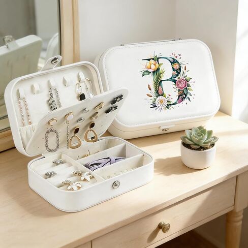 Monogram Jewelry Box Portable Print Jewelry Box, Black Compact Jewelry Box Travel Jewelry Case Travel Case Organizer Bag Storage Box Jewelry Holder For Necklace Earrings Rings Bracelet (Letter B) in Saudi Arabia