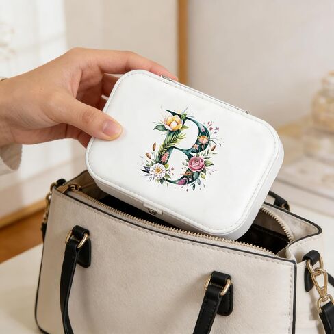 Monogram Jewelry Box Portable Print Jewelry Box, Black Compact Jewelry Box Travel Jewelry Case Travel Case Organizer Bag Storage Box Jewelry Holder For Necklace Earrings Rings Bracelet (Letter B) in Saudi Arabia