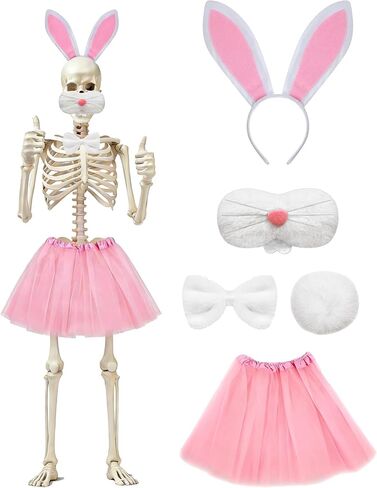 Easter 12 ft Skeleton Costume Accessories 5 PCS Easter Bunny Headband Nose Bowtie Tail Skirt 12 ft Skelly Outfit Decorations for Holiday Easter Skeleton Outdoor Garden Lawn (Easter Bunny) in Saudi Arabia