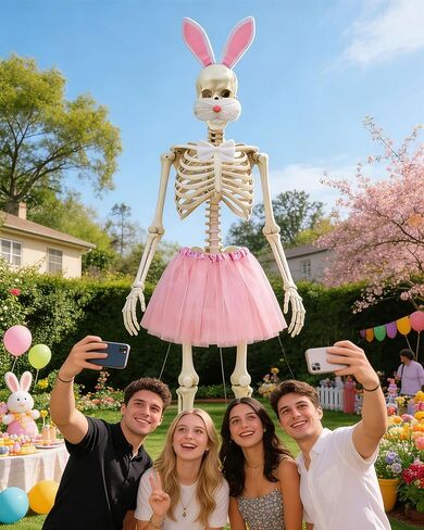 Easter 12 ft Skeleton Costume Accessories 5 PCS Easter Bunny Headband Nose Bowtie Tail Skirt 12 ft Skelly Outfit Decorations for Holiday Easter Skeleton Outdoor Garden Lawn (Easter Bunny) in Saudi Arabia