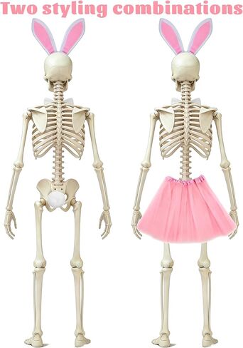 Easter 12 ft Skeleton Costume Accessories 5 PCS Easter Bunny Headband Nose Bowtie Tail Skirt 12 ft Skelly Outfit Decorations for Holiday Easter Skeleton Outdoor Garden Lawn (Easter Bunny) in Saudi Arabia