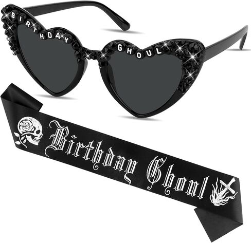 CUBACO Goth Birthday Sash and Sunglasses for Women, Goth Birthday Decorations for Women, Halloween Party Gothic Emo Accessories Spooky Gifts Horror Decor Nightmare before Christmas Costumes in Saudi Arabia