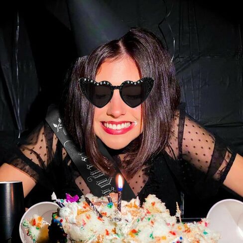 CUBACO Goth Birthday Sash and Sunglasses for Women, Goth Birthday Decorations for Women, Halloween Party Gothic Emo Accessories Spooky Gifts Horror Decor Nightmare before Christmas Costumes in Saudi Arabia