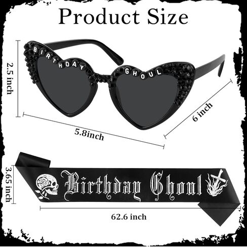 CUBACO Goth Birthday Sash and Sunglasses for Women, Goth Birthday Decorations for Women, Halloween Party Gothic Emo Accessories Spooky Gifts Horror Decor Nightmare before Christmas Costumes in Saudi Arabia