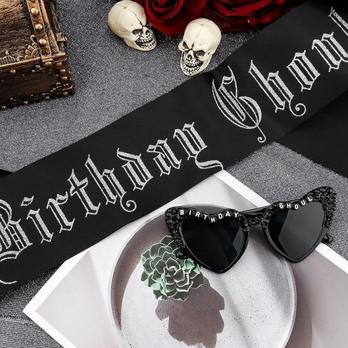 CUBACO Goth Birthday Sash and Sunglasses for Women, Goth Birthday Decorations for Women, Halloween Party Gothic Emo Accessories Spooky Gifts Horror Decor Nightmare before Christmas Costumes in Saudi Arabia