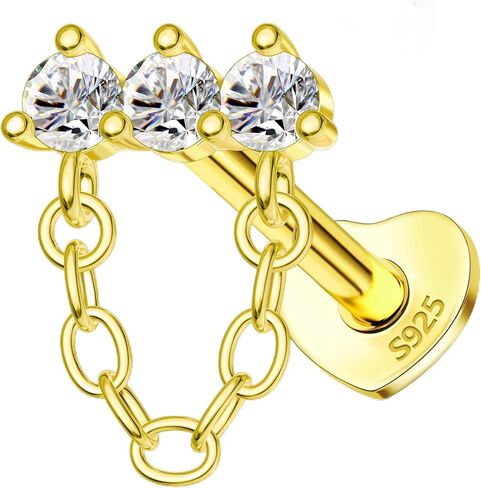 14K مطلية بالذهب الغضروف أقراط 16G 925 فضة اللولب القلب شقة عودة أقراط استرخى داخليا الموضوع in Saudi Arabia