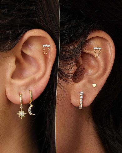 14K مطلية بالذهب الغضروف أقراط 16G 925 فضة اللولب القلب شقة عودة أقراط استرخى داخليا الموضوع in Saudi Arabia