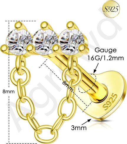 14K مطلية بالذهب الغضروف أقراط 16G 925 فضة اللولب القلب شقة عودة أقراط استرخى داخليا الموضوع in Saudi Arabia
