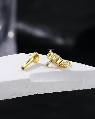 14K Gold Plated Cartilage Earrings Stud 16G 925 Sterling Silver Helix Heart Flat Back Earrings Dangle Internally Thread in Saudi Arabia