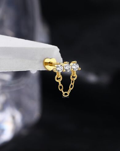 14K مطلية بالذهب الغضروف أقراط 16G 925 فضة اللولب القلب شقة عودة أقراط استرخى داخليا الموضوع in Saudi Arabia