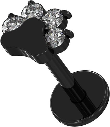 G23 Grade Titanium Dog Paw with Cz Stone Top Push Fit Labret - Tragus Bar Piercing - Labret Stud Helix - Tragus Piercing Jewelry in Saudi Arabia