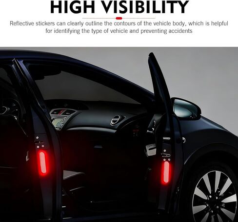 4 PCS Car Reflective Stickers, Anti-Collision Car Door Reflective Decals, Self-Adhesive High Visibility Waterproof Night Safety Warning Sticker, Universal for Most Cars (Red) in Saudi Arabia