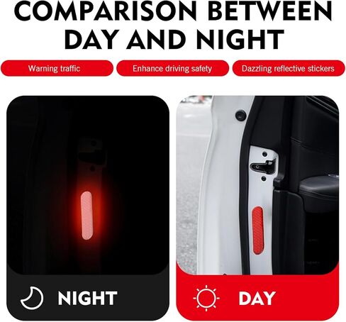4 PCS Car Reflective Stickers, Anti-Collision Car Door Reflective Decals, Self-Adhesive High Visibility Waterproof Night Safety Warning Sticker, Universal for Most Cars (Red) in Saudi Arabia