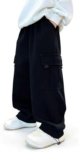 WZIKAI Men's Baggy Cargo Sweatpants Loose Fit Elastic Waist Cargo Sweats Wide Leg Drawstring Jogger Pants with Pockets in Saudi Arabia