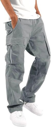 Open Bottom Sweatpants for Men Hat Multi Woven Pocket Foot Rope Solid Pants Street Cargo Pants Fall in Kuwait