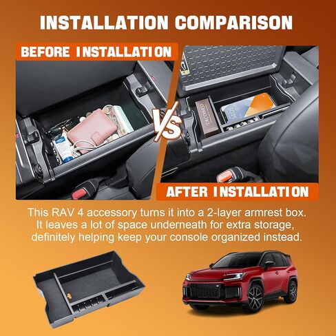 TACOBRO Center Console Tray Organizer Compatible with Toyota RAV4 Accessories 2026, 2026 RAV-4 Armrest Insert Container ABS Material Secondary Storage Box in Saudi Arabia