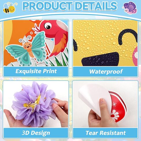 54Pcs Spring Bulletin Board Classroom Decorations 3D Flower Paper Pom Poms Door Decoration Spring 3D Rainbow Paper Cutouts Door Wall Stickers for School Classroom Office Chalkboard Decor in Saudi Arabia