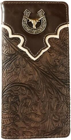 LongHorn Mens Wallet Western Bifold Check Book Style W089-6 Brown in Saudi Arabia