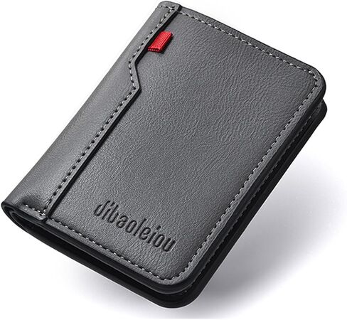 Slim Wallet for Men, Vertical Bifold Mens Wallet with Zipper Coin Pocket, PU Leather Card & Cash Holder with ID Window, Gray in Saudi Arabia