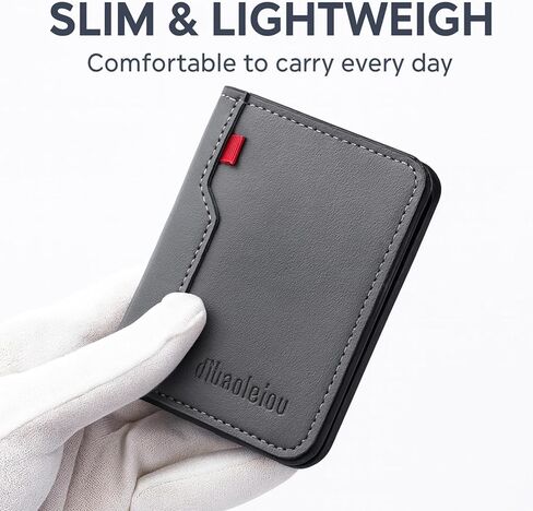 Slim Wallet for Men, Vertical Bifold Mens Wallet with Zipper Coin Pocket, PU Leather Card & Cash Holder with ID Window, Gray in Saudi Arabia