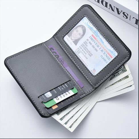 Slim Wallet for Men, Vertical Bifold Mens Wallet with Zipper Coin Pocket, PU Leather Card & Cash Holder with ID Window, Gray in Saudi Arabia