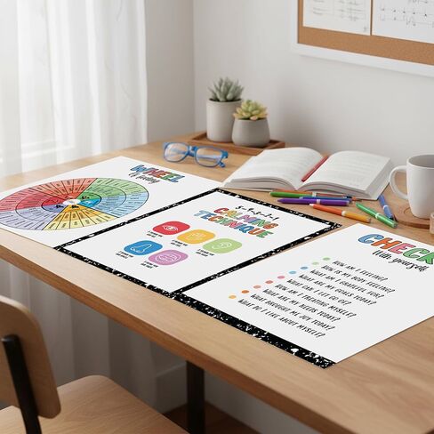 Set 12 Calming Corner Posters for Classroom Must Haves For Teachers, Composition Notebook Classroom Decor, 10x12 Calm Down Corner Supplies, Feelings Chart For Kids Ages 4-8, Feelings Wheel Poster in Kuwait