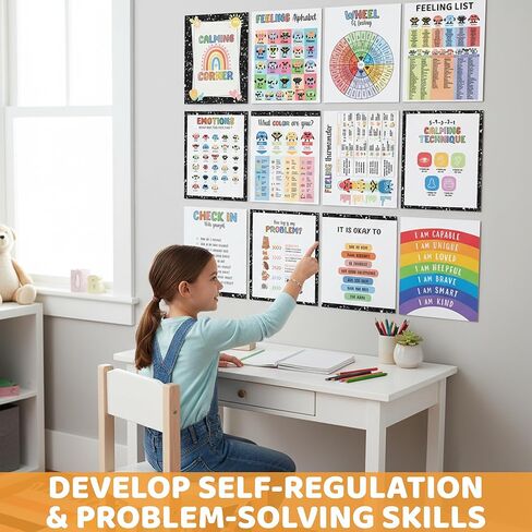 Set 12 Calming Corner Posters for Classroom Must Haves For Teachers, Composition Notebook Classroom Decor, 10x12 Calm Down Corner Supplies, Feelings Chart For Kids Ages 4-8, Feelings Wheel Poster in Kuwait