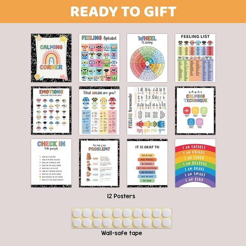 Set 12 Calming Corner Posters for Classroom Must Haves For Teachers, Composition Notebook Classroom Decor, 10x12 Calm Down Corner Supplies, Feelings Chart For Kids Ages 4-8, Feelings Wheel Poster in Kuwait