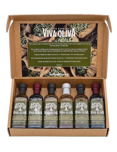 Viva Oliva Six 60ml (2oz) Variety Gift Set - Premium Flavored Extra Virgin Olive Oils (Tuscan Herb, Basil, Mushroom & Sage) and All Natural Balsamic Vinegars (18 Year Traditional, Grapefruit, Black Mission Fig) in Saudi Arabia