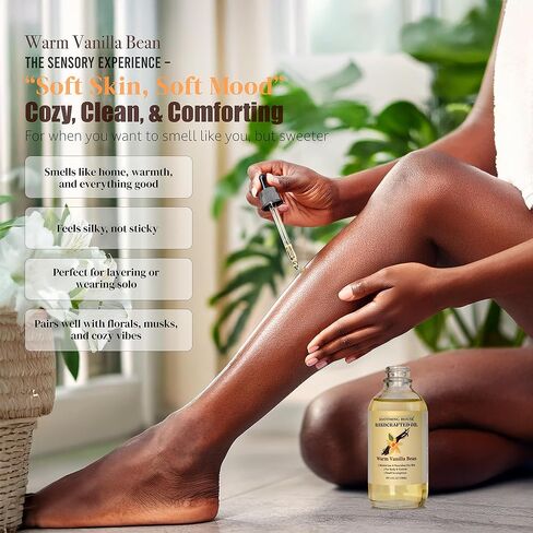 Warm Vanilla Bean Body Oil - Moisturizing Body Oil for Soft, Glowing Skin with Almond & Jojoba Oil (4 fl oz) in Kuwait
