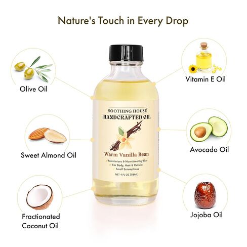 Warm Vanilla Bean Body Oil - Moisturizing Body Oil for Soft, Glowing Skin with Almond & Jojoba Oil (4 fl oz) in Kuwait