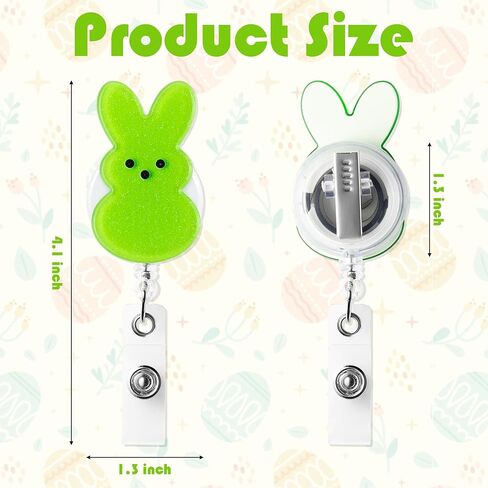 ANGOLIO Easter Bunny Badge Reels Retractable - 5Pcs Nurse Badge Holder with Alligator Clip Glitter Colorful Bunny Peeps Cute Badge Reels ID Badge Clips for Nurse Student Employee Easter Gift in Saudi Arabia