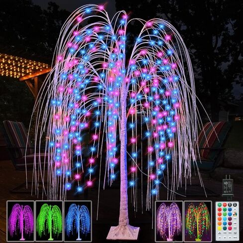 Pooqla 288 LED 6FT شجرة الصفصاف المضاءة الملونة، شجرة RGB LED مع جهاز تحكم عن بعد، شجرة الصفصاف مع أضواء سلسلة متعددة الألوان للداخلية والخارجية وحفلات عيد الفصح وحفلات الزفاف المنزلية وحديقة الديكور in Kuwait