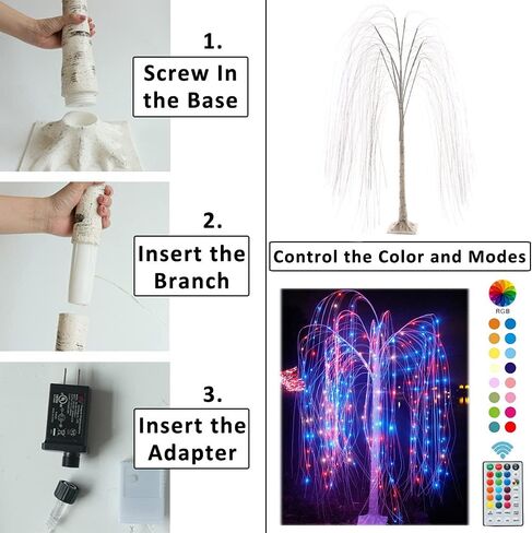 Pooqla 288 LED 6FT شجرة الصفصاف المضاءة الملونة، شجرة RGB LED مع جهاز تحكم عن بعد، شجرة الصفصاف مع أضواء سلسلة متعددة الألوان للداخلية والخارجية وحفلات عيد الفصح وحفلات الزفاف المنزلية وحديقة الديكور in Kuwait