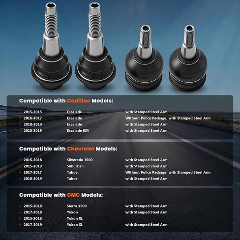 4-Pc Front Upper & Lower Ball Joints Compatible with Chevrolet Silverado GMC Sierra 1500 2014-2018 - Fits Stamped Steel Control Arms ONLY (Check Magnet) - Replaces K500340 K500408 in Saudi Arabia