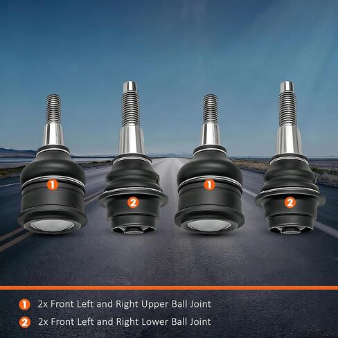 4-Pc Front Upper & Lower Ball Joints Compatible with Chevrolet Silverado GMC Sierra 1500 2014-2018 - Fits Stamped Steel Control Arms ONLY (Check Magnet) - Replaces K500340 K500408 in Saudi Arabia